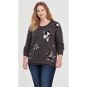 Torrid 1 Women 14/16 1x Gray Soft Plush Knit Star Knit Crewneck Sweater